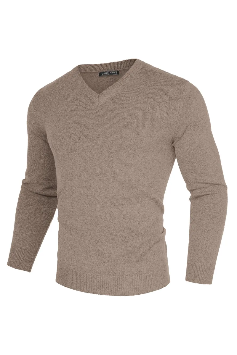 Men Stylish Sweater Long Sleeve V-Neck Ribbed Cuff Pullover Jumper