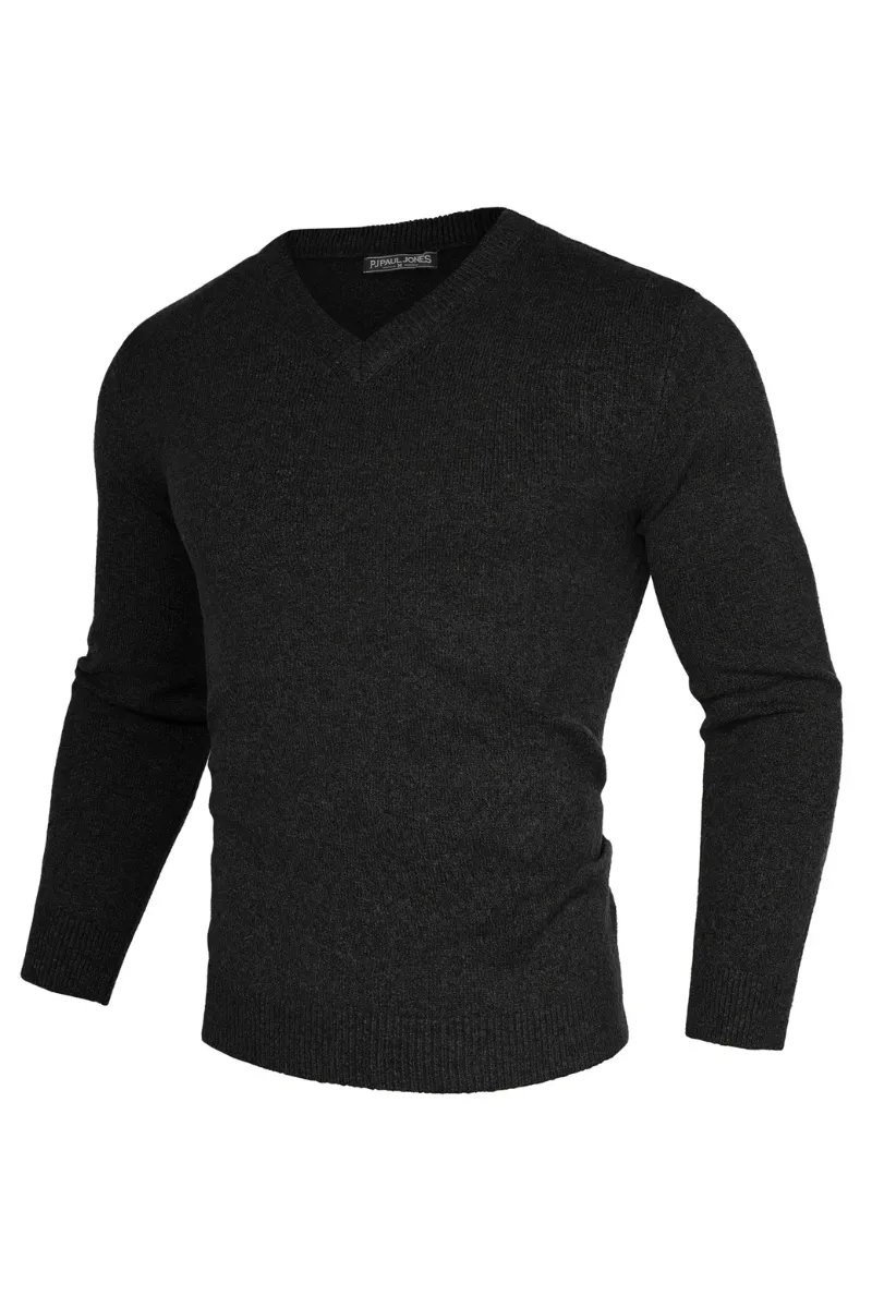 Men Stylish Sweater Long Sleeve V-Neck Ribbed Cuff Pullover Jumper