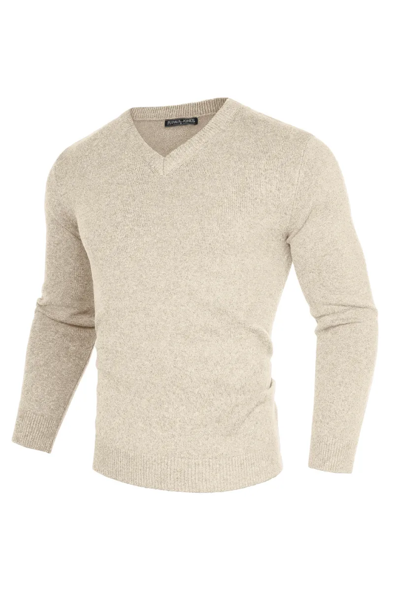 Men Stylish Sweater Long Sleeve V-Neck Ribbed Cuff Pullover Jumper