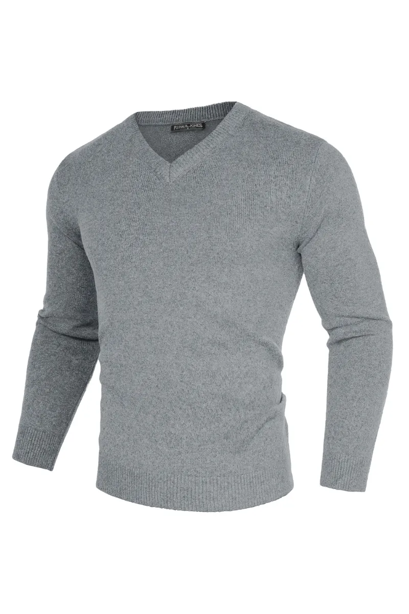 Men Stylish Sweater Long Sleeve V-Neck Ribbed Cuff Pullover Jumper