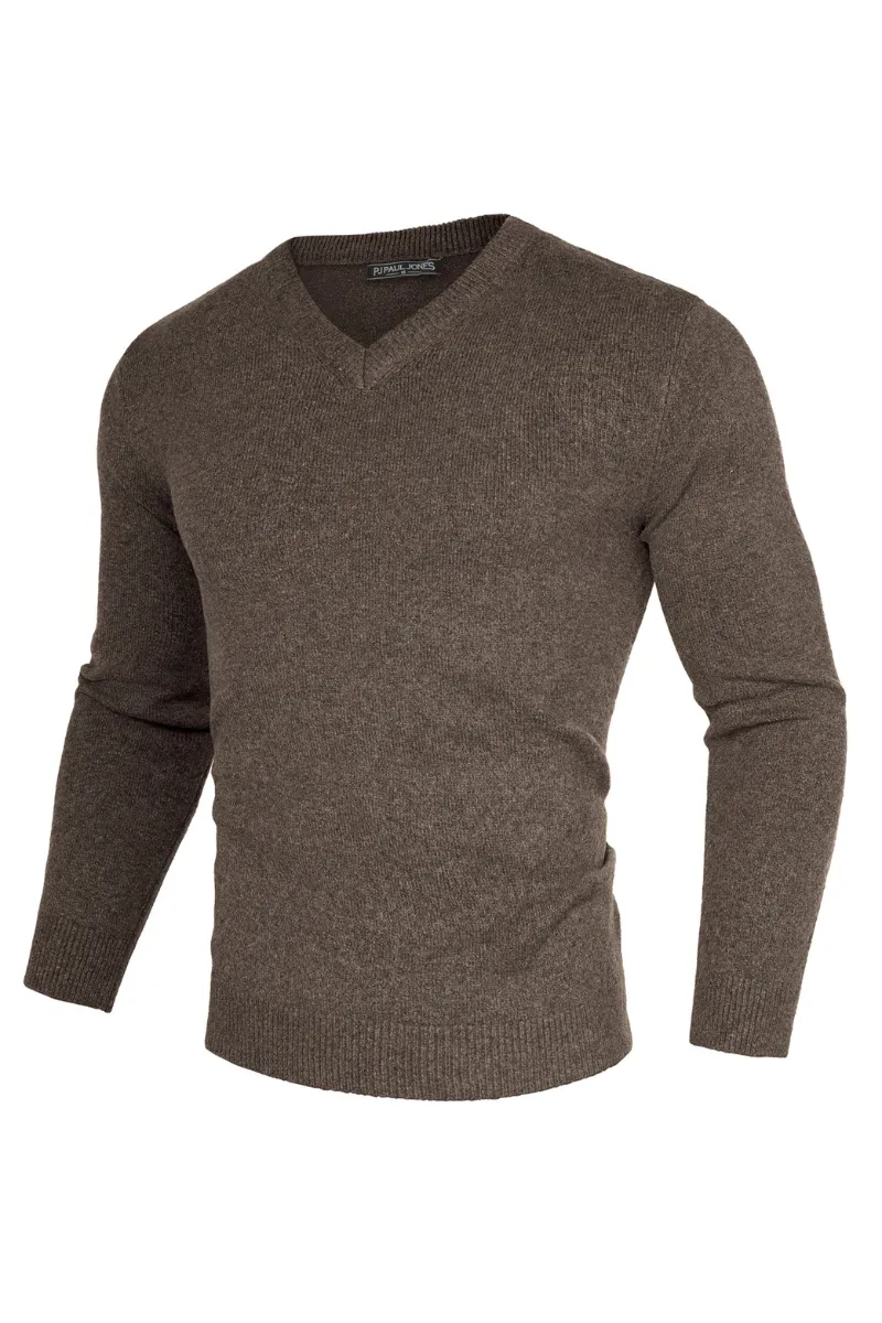 Men Stylish Sweater Long Sleeve V-Neck Ribbed Cuff Pullover Jumper