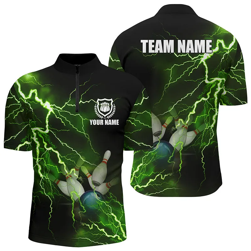 Men's bowling Quarter Zip shirts Custom Many Color Lightning Thunder Bowling Team Jersey, Gift for Bowlers