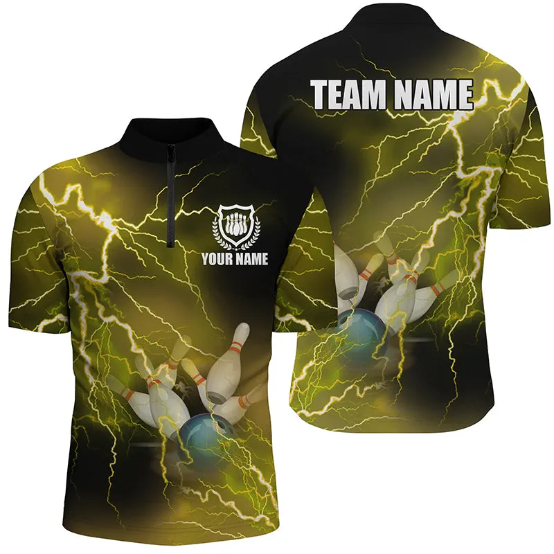 Men's bowling Quarter Zip shirts Custom Many Color Lightning Thunder Bowling Team Jersey, Gift for Bowlers