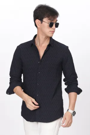 Navy Blue - Modern Fit Textured Shirt