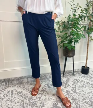 Navy Tapered Leg Stretch Trousers