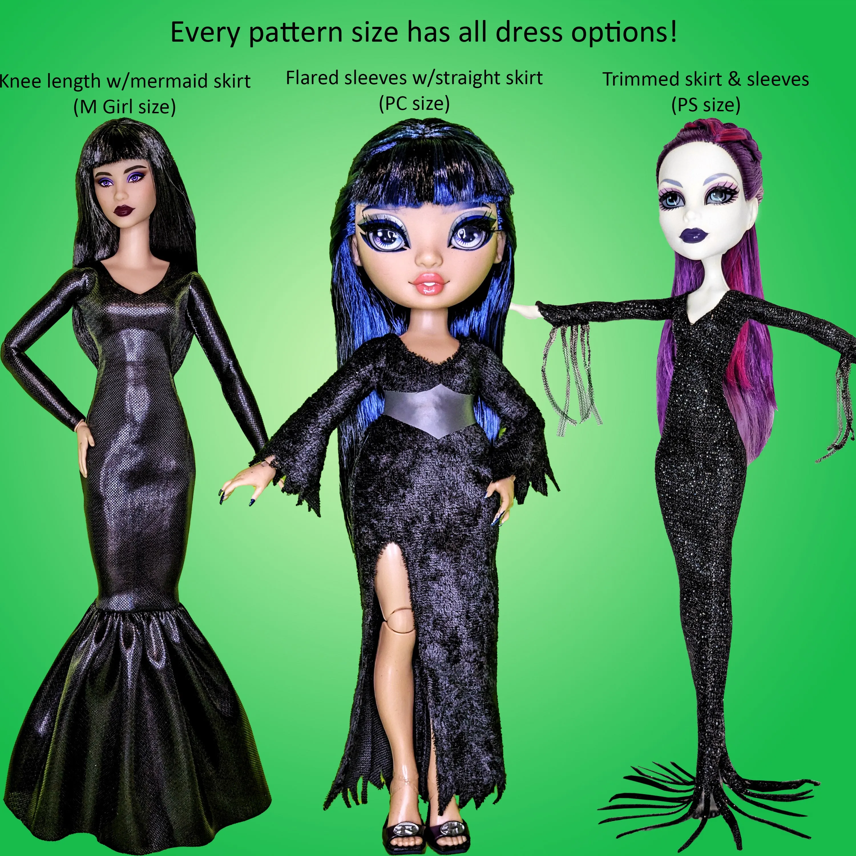 PC Vamp! 10" Curvy Fashion Doll - Gothic Vamp costume with lots of dress/sleeve options - Downloadable RAD Doll Clothes PDF Sewing Pattern