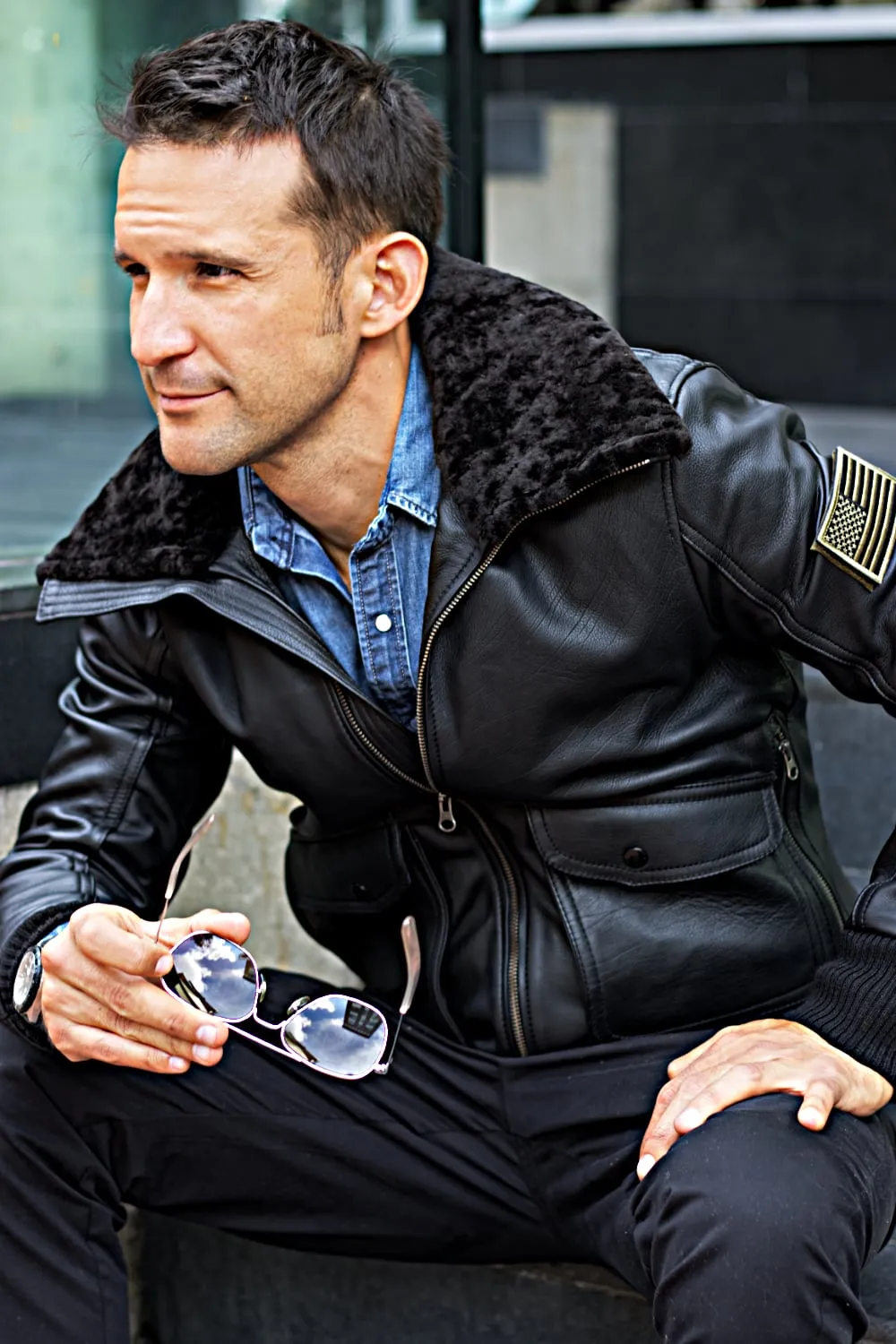 PILOT US Leather Jacket - Black - Shearling