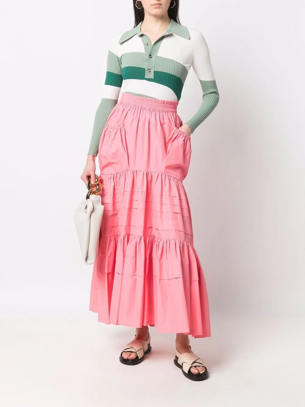 POUCH-POCKET TIERED SKIRT PEOPNK