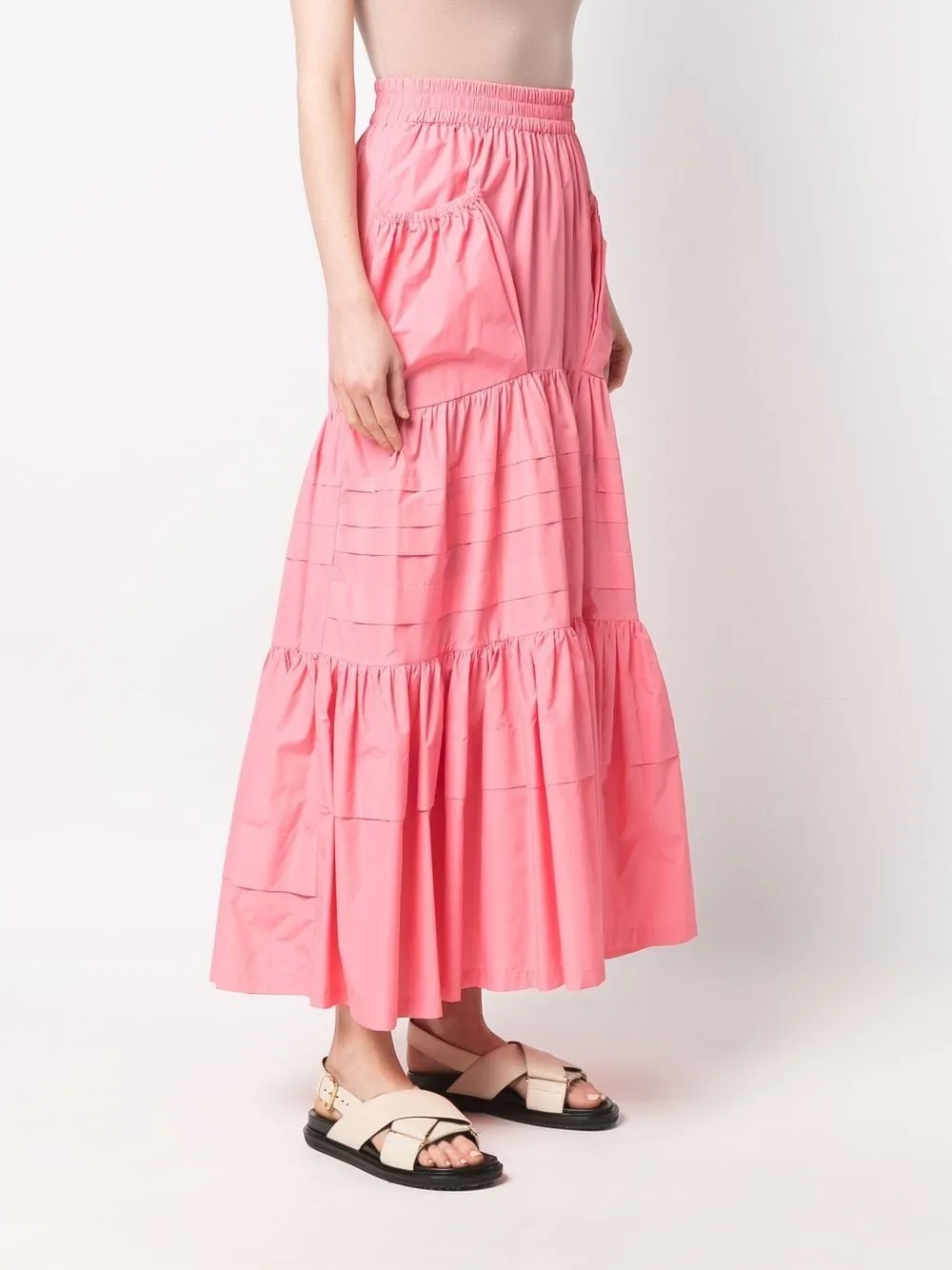 POUCH-POCKET TIERED SKIRT PEOPNK