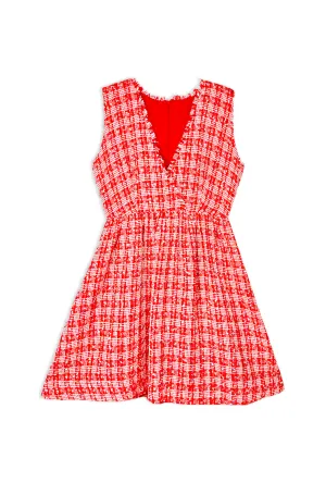 V-Neck Shift Dress - Red Tweed