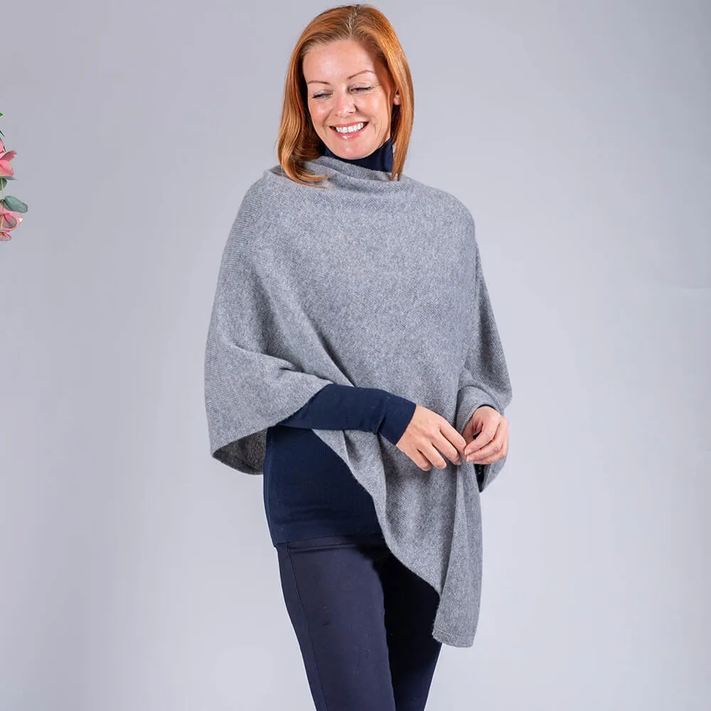 Warm Grey Knitted Cashmere Poncho