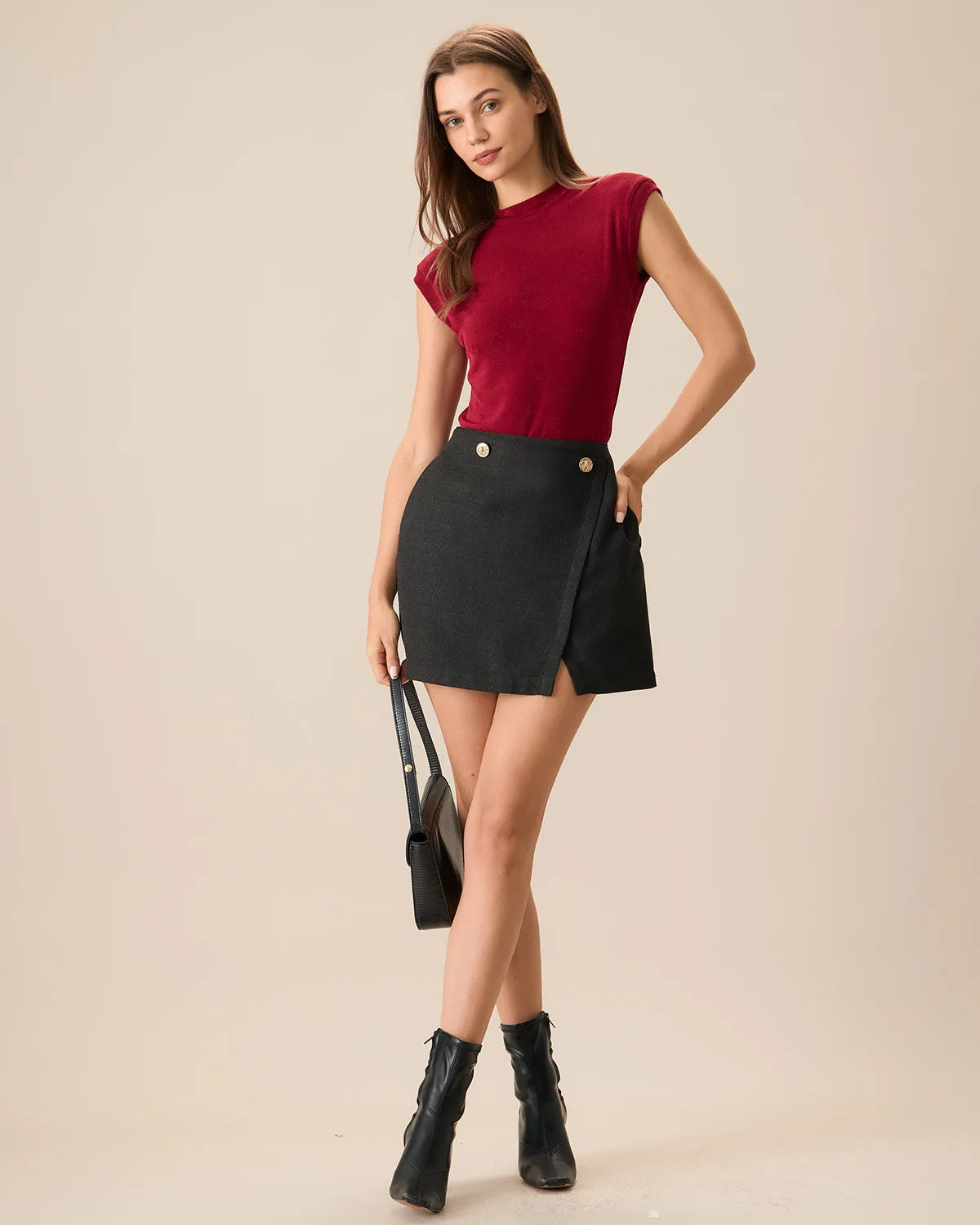 Women's Black A-Line Slit Mini Skirt